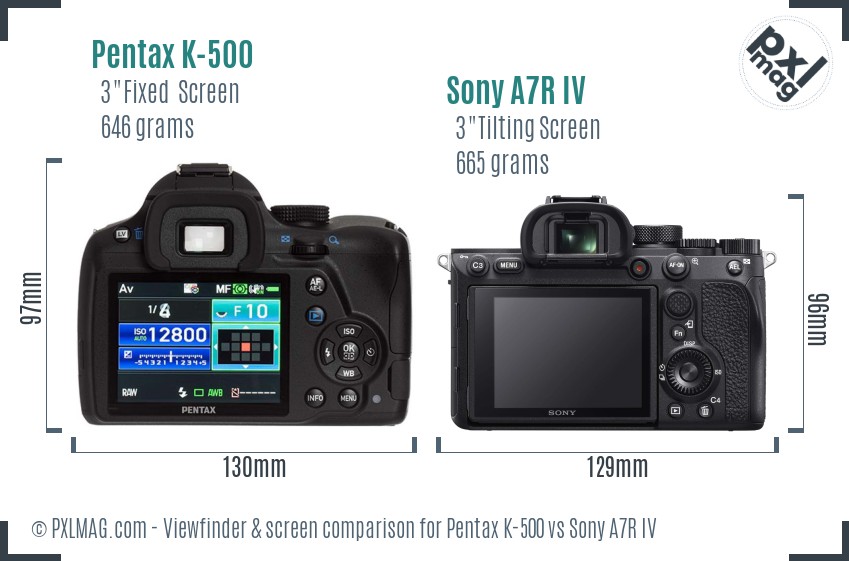Pentax K-500 vs Sony A7R IV Screen and Viewfinder comparison