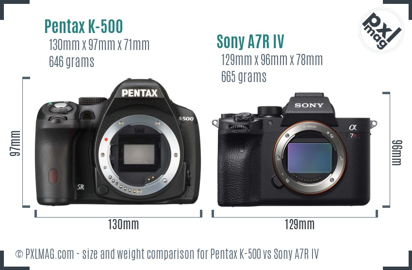 Pentax K-500 vs Sony A7R IV size comparison