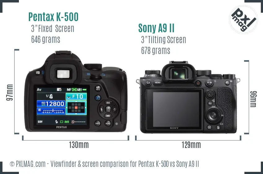 Pentax K-500 vs Sony A9 II Screen and Viewfinder comparison
