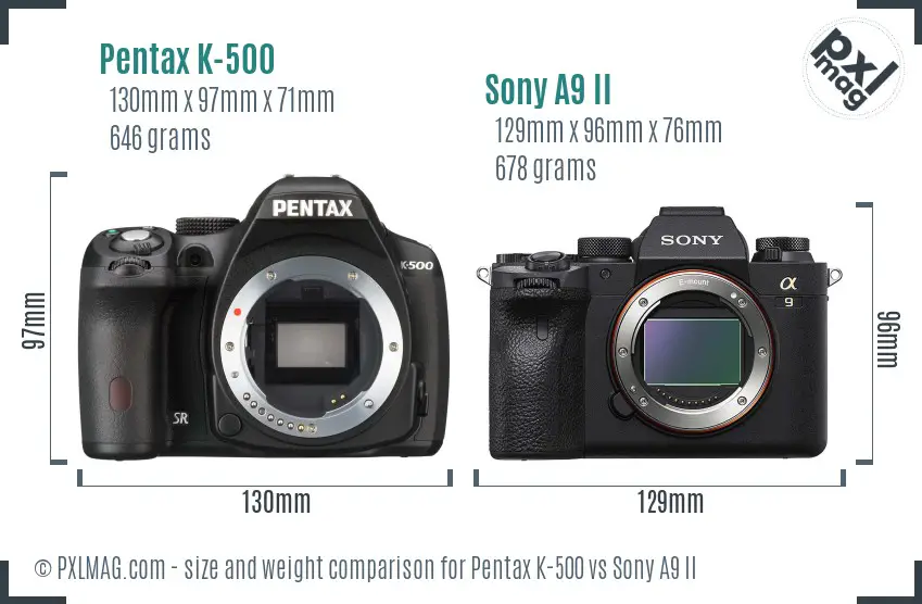 Pentax K-500 vs Sony A9 II size comparison