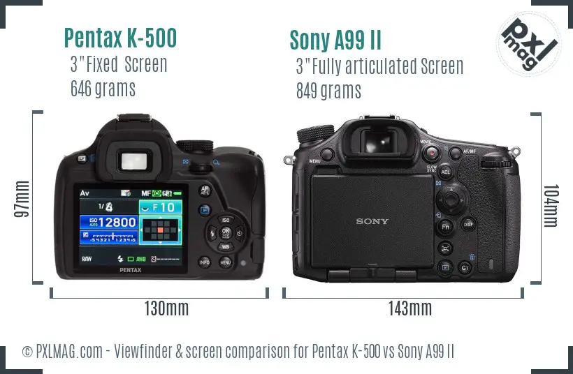 Pentax K-500 vs Sony A99 II Screen and Viewfinder comparison