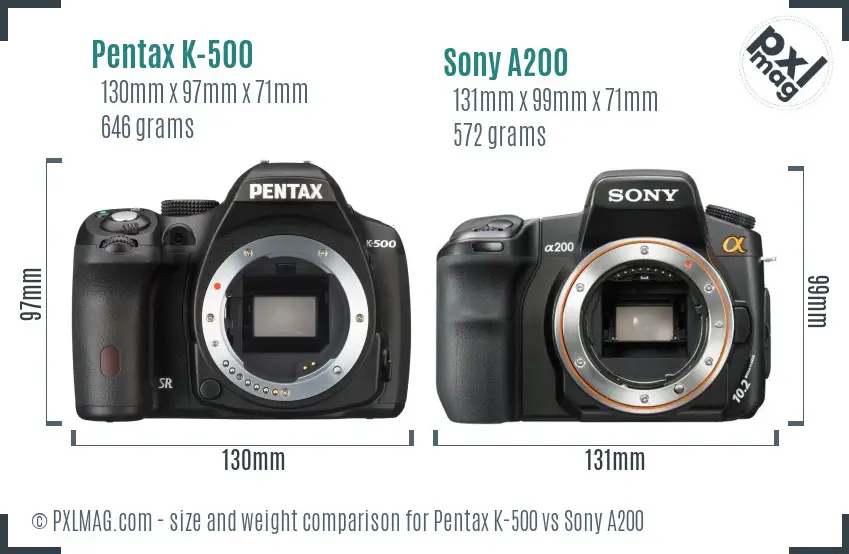 Pentax K-500 vs Sony A200 size comparison