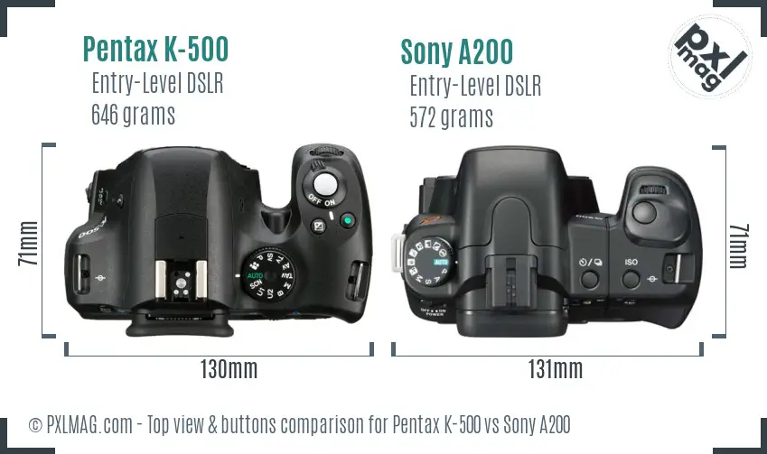 Pentax K-500 vs Sony A200 top view buttons comparison