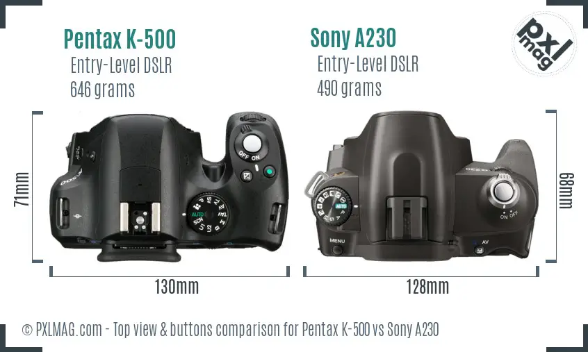 Pentax K-500 vs Sony A230 top view buttons comparison