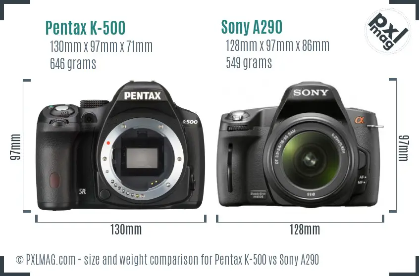 Pentax K-500 vs Sony A290 size comparison