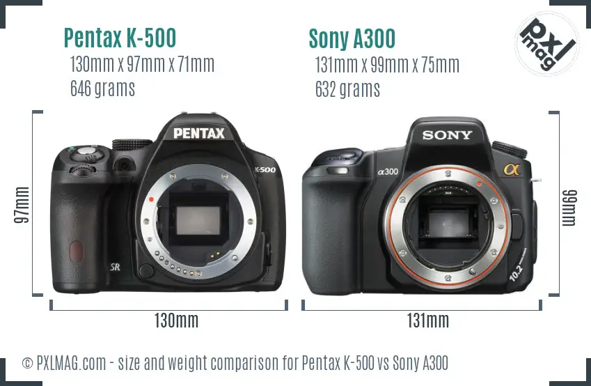Pentax K-500 vs Sony A300 size comparison