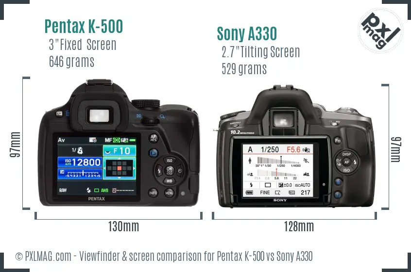 Pentax K-500 vs Sony A330 Screen and Viewfinder comparison