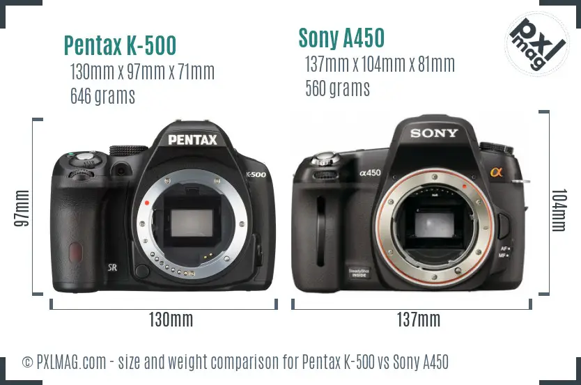 Pentax K-500 vs Sony A450 size comparison