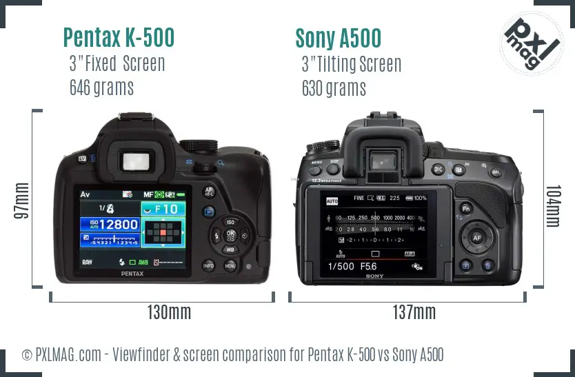 Pentax K-500 vs Sony A500 Screen and Viewfinder comparison