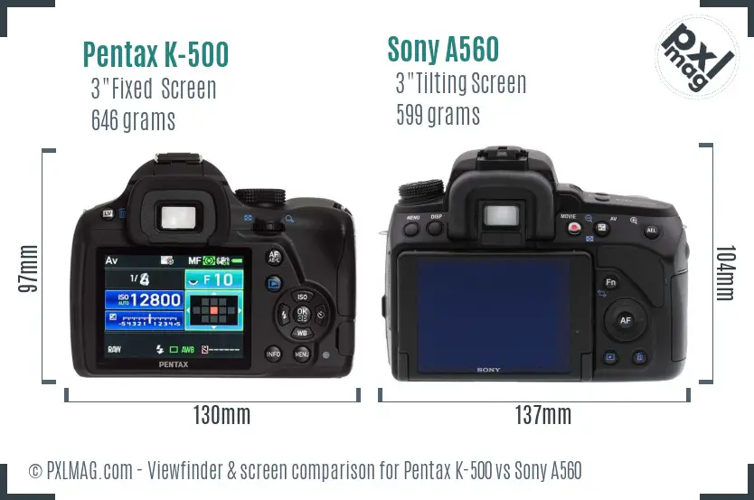Pentax K-500 vs Sony A560 Screen and Viewfinder comparison