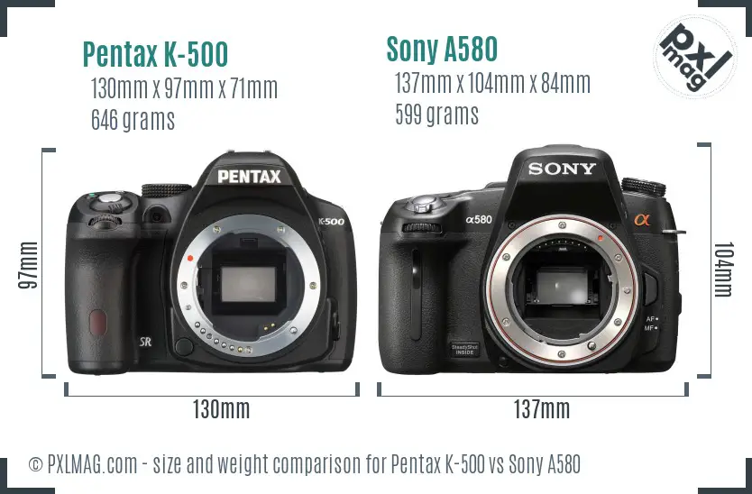 Pentax K-500 vs Sony A580 size comparison