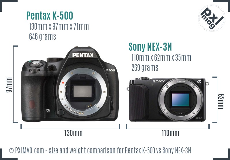 Pentax K-500 vs Sony NEX-3N size comparison