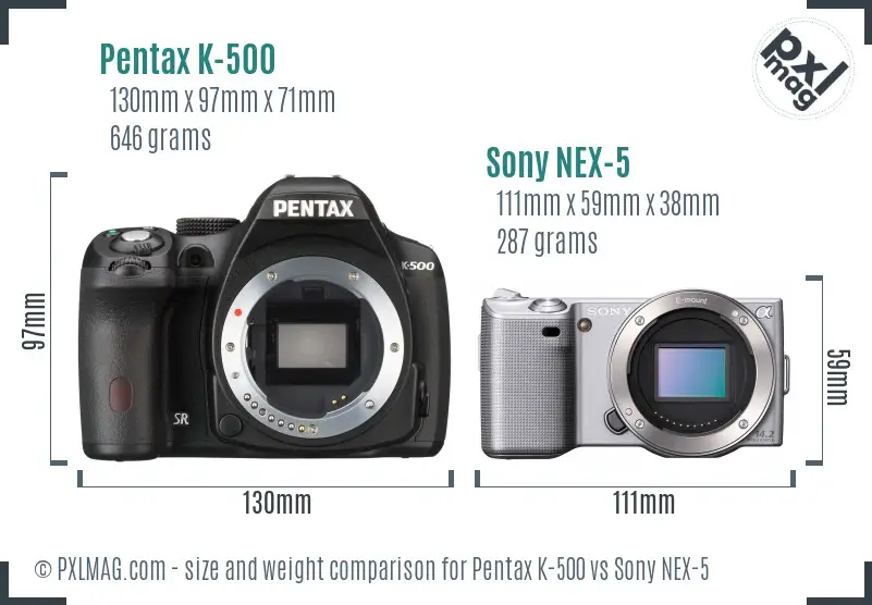 Pentax K-500 vs Sony NEX-5 size comparison