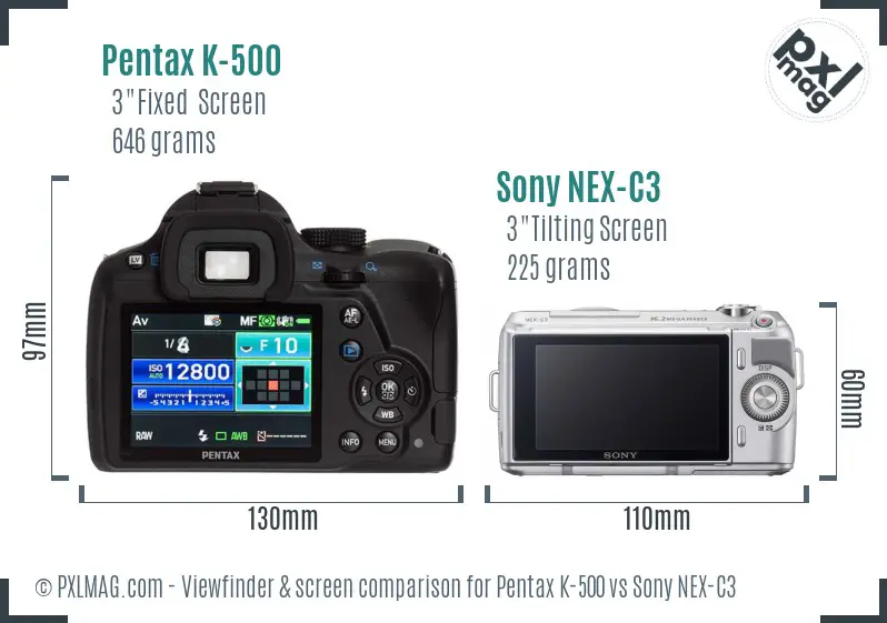 Pentax K-500 vs Sony NEX-C3 Screen and Viewfinder comparison