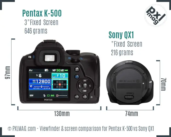 Pentax K-500 vs Sony QX1 Screen and Viewfinder comparison