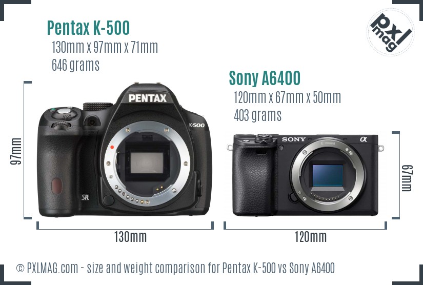 Pentax K-500 vs Sony A6400 size comparison