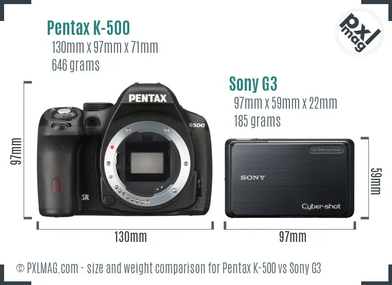 Pentax K-500 vs Sony G3 size comparison