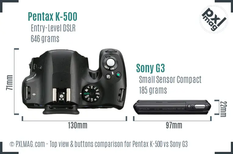 Pentax K-500 vs Sony G3 top view buttons comparison