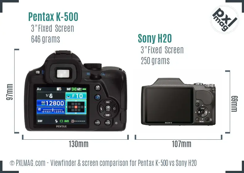 Pentax K-500 vs Sony H20 Screen and Viewfinder comparison