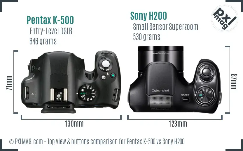 Pentax K-500 vs Sony H200 top view buttons comparison