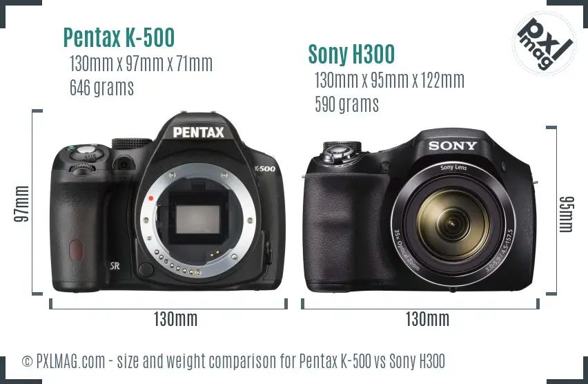 Pentax K-500 vs Sony H300 size comparison Pentax K-500 vs Sony H300 size comparison