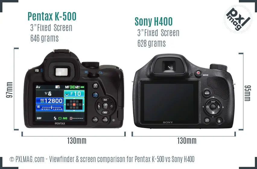 Pentax K-500 vs Sony H400 Screen and Viewfinder comparison