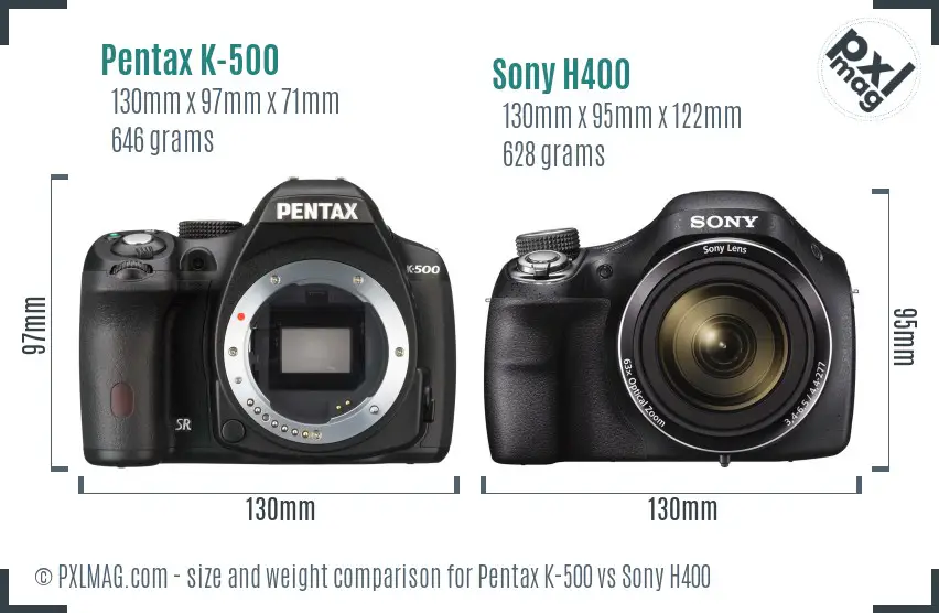 Pentax K-500 vs Sony H400 size comparison