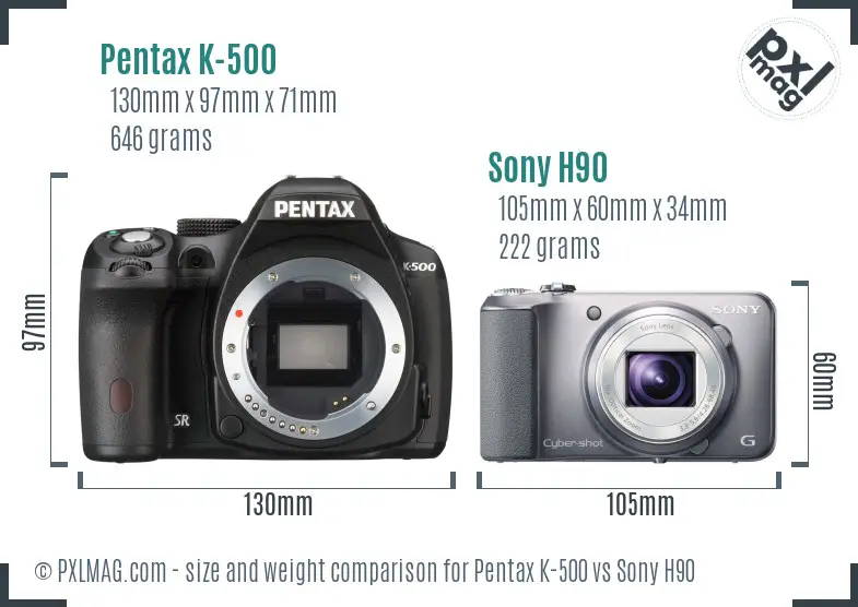 Pentax K-500 vs Sony H90 size comparison Pentax K-500 vs Sony H90 size comparison