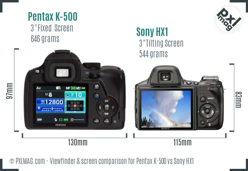Pentax K-500 vs Sony HX1 Screen and Viewfinder comparison