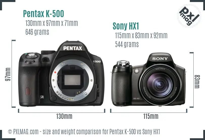 Pentax K-500 vs Sony HX1 size comparison