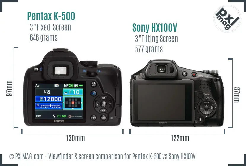 Pentax K-500 vs Sony HX100V Screen and Viewfinder comparison