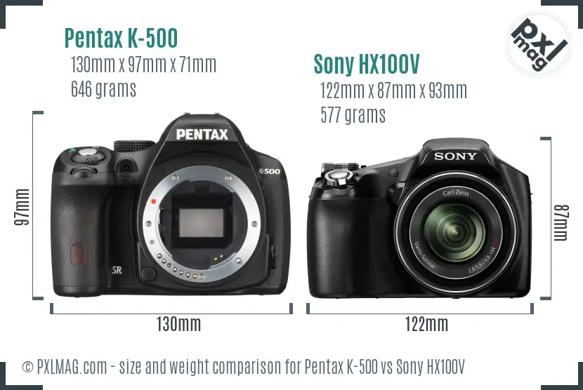 Pentax K-500 vs Sony HX100V size comparison