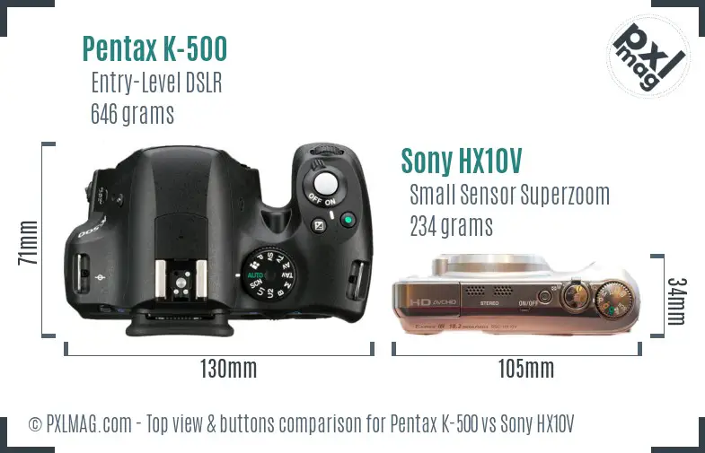 Pentax K-500 vs Sony HX10V top view buttons comparison