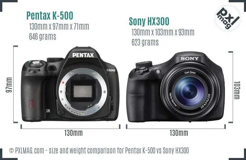 Pentax K-500 vs Sony HX300 size comparison