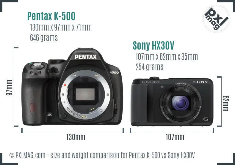 Pentax K-500 vs Sony HX30V size comparison