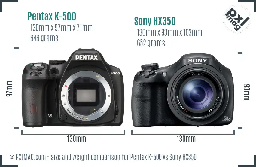 Pentax K-500 vs Sony HX350 size comparison Pentax K-500 vs Sony HX350 size comparison