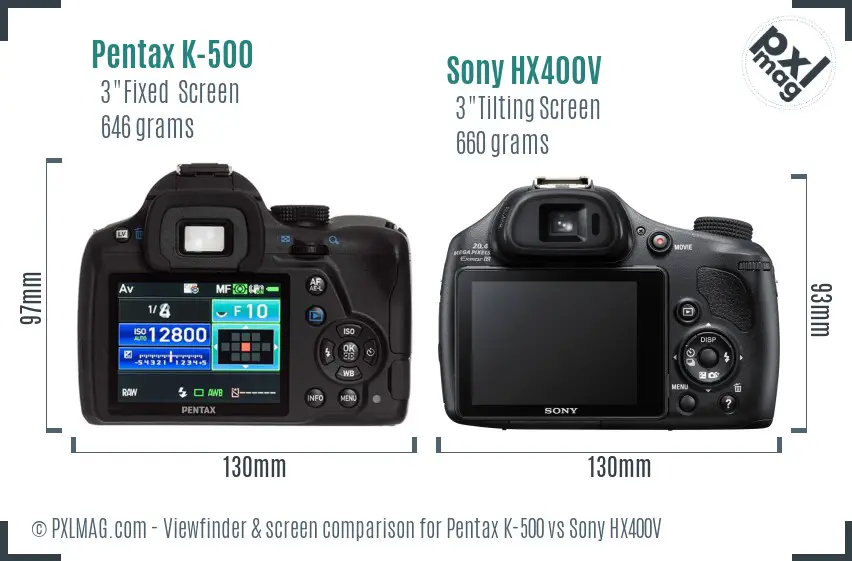 Pentax K-500 vs Sony HX400V Screen and Viewfinder comparison