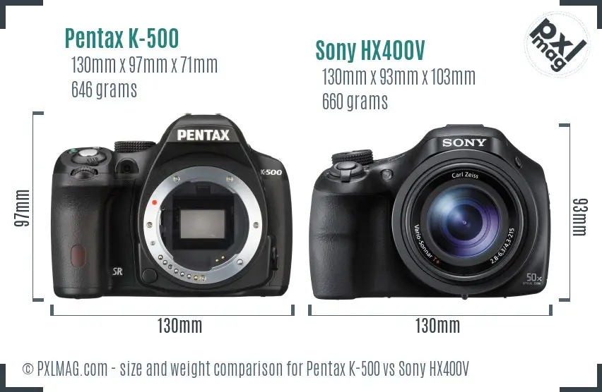 Pentax K-500 vs Sony HX400V size comparison