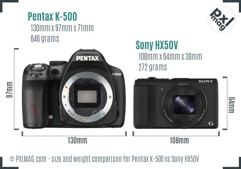 Pentax K-500 vs Sony HX50V size comparison Pentax K-500 vs Sony HX50V size comparison