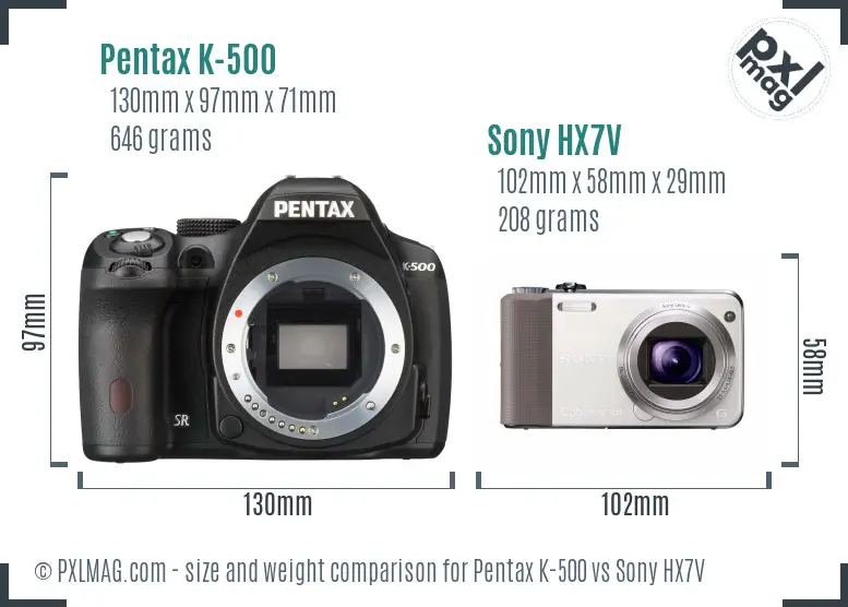 Pentax K-500 vs Sony HX7V size comparison