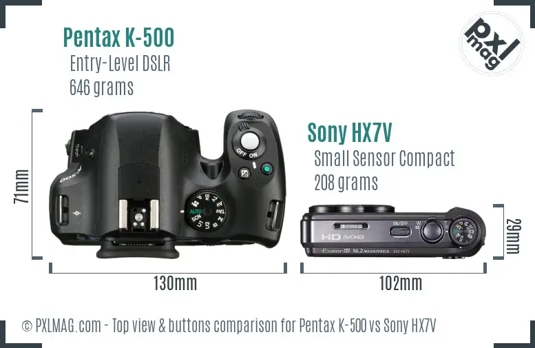 Pentax K-500 vs Sony HX7V top view buttons comparison