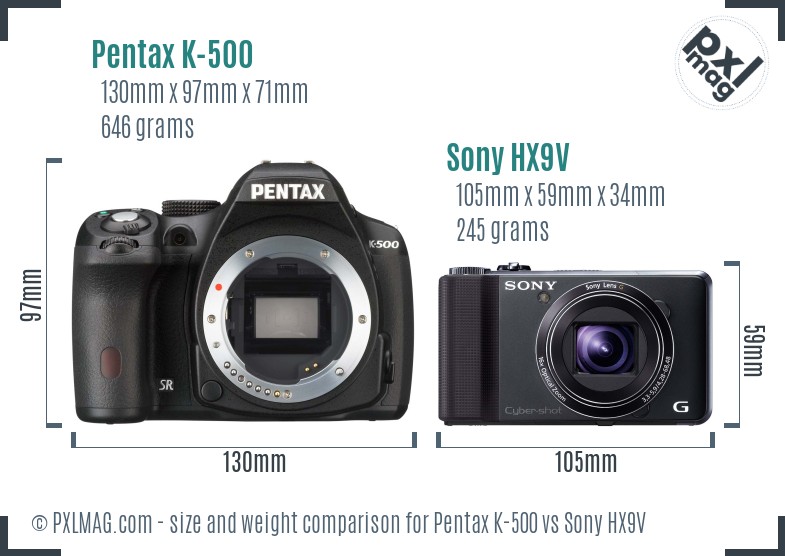 Pentax K-500 vs Sony HX9V size comparison