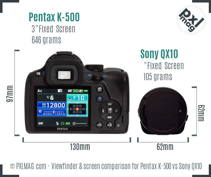 Pentax K-500 vs Sony QX10 Screen and Viewfinder comparison