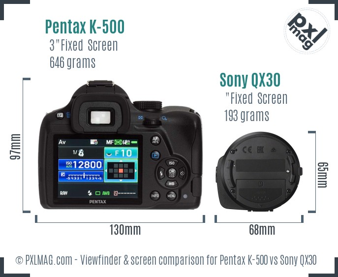 Pentax K-500 vs Sony QX30 Screen and Viewfinder comparison