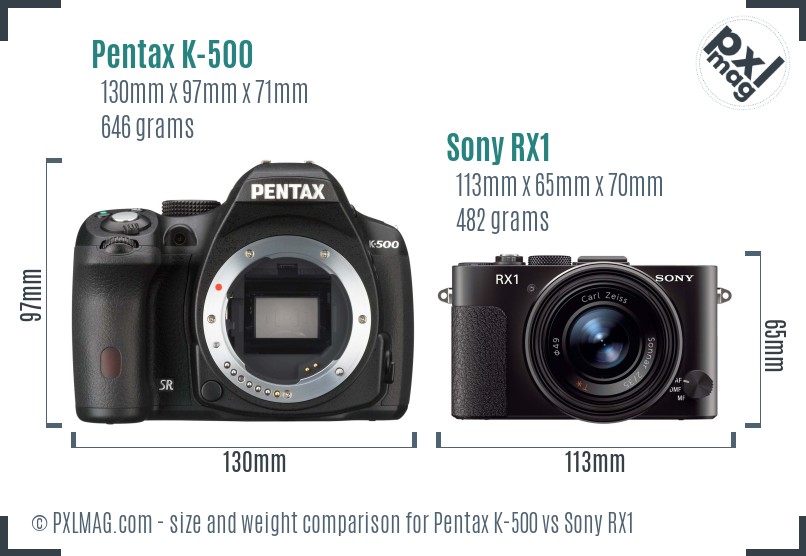 Pentax K-500 vs Sony RX1 size comparison