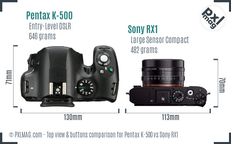 Pentax K-500 vs Sony RX1 top view buttons comparison