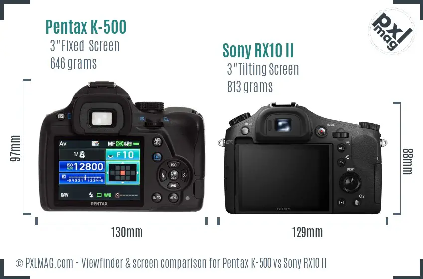 Pentax K-500 vs Sony RX10 II Screen and Viewfinder comparison