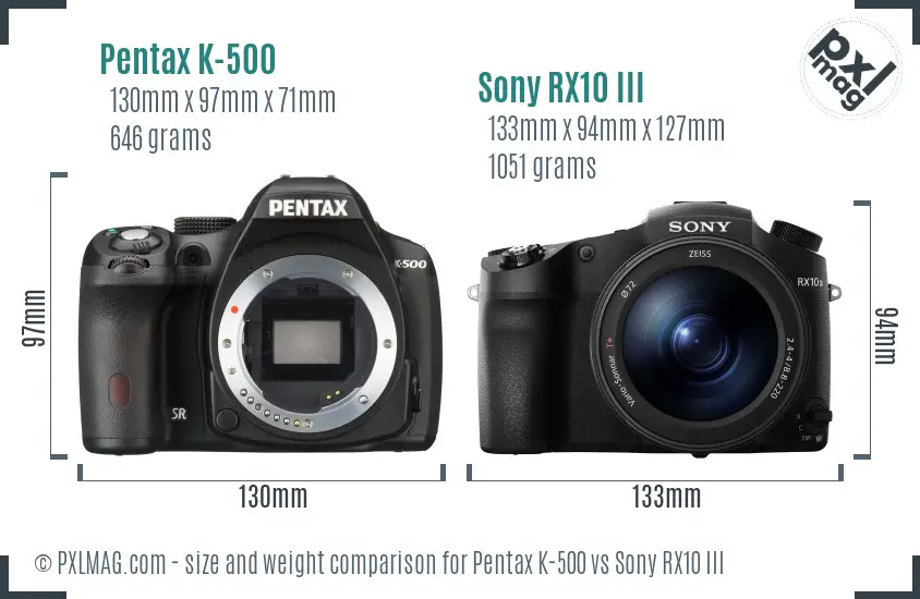 Pentax K-500 vs Sony RX10 III size comparison