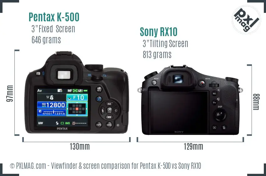 Pentax K-500 vs Sony RX10 Screen and Viewfinder comparison