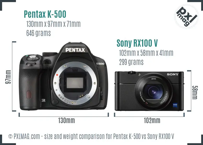 Pentax K-500 vs Sony RX100 V size comparison Pentax K-500 vs Sony RX100 V size comparison